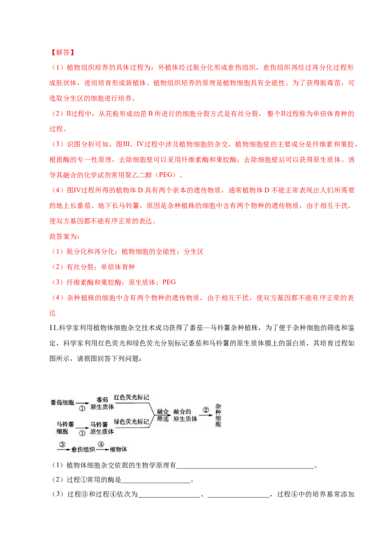2.1植物细胞工程-高二生物课后培优分级练（人教版2019选择性必修3）（解析版）_高中九科知识点归纳。_人教版高中Word电子版试卷练习试题知识点全科_高中生物试卷习题_生物选修_选修3