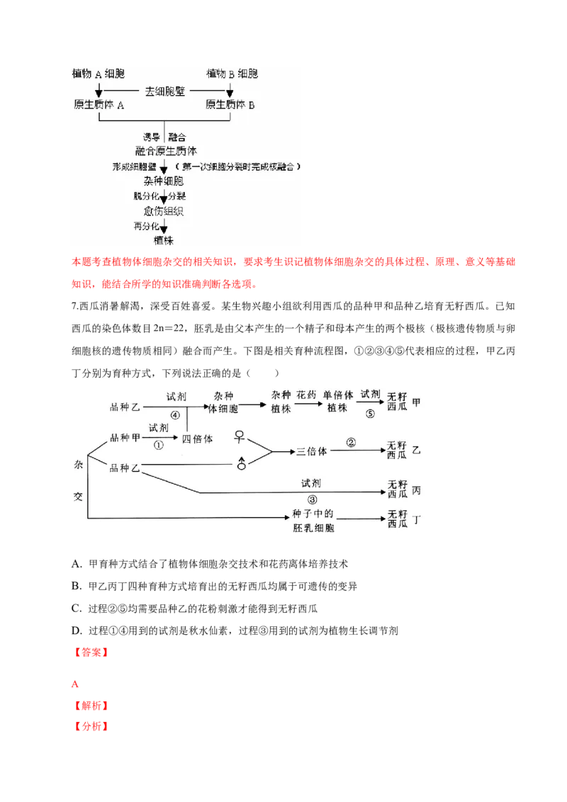 2.1植物细胞工程-高二生物课后培优分级练（人教版2019选择性必修3）（解析版）_高中九科知识点归纳。_人教版高中Word电子版试卷练习试题知识点全科_高中生物试卷习题_生物选修_选修3