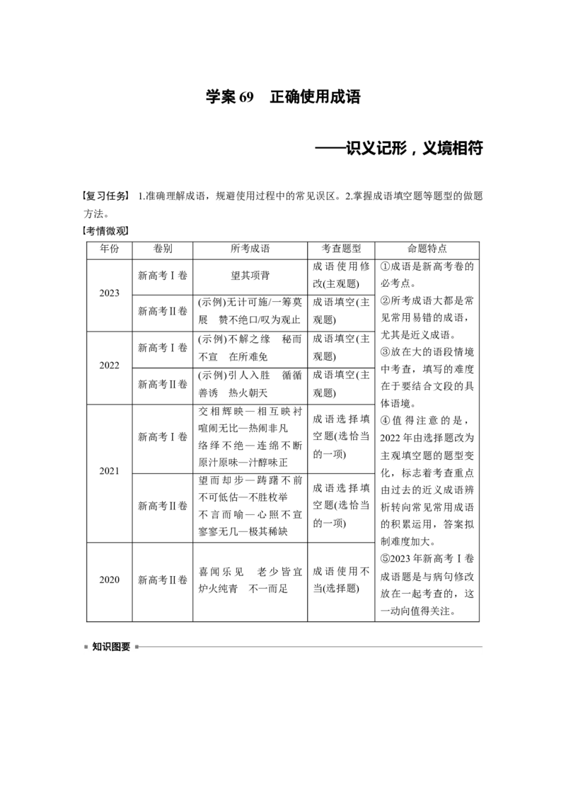 板块八　学案69　正确使用成语&mdash;&mdash;识义记形，义境相符_01高考语文_5.22025年新高考资料_2025新高考一轮复习语文_2025语文大一轮复习讲义学生用书Word版文档_大一轮复习讲义