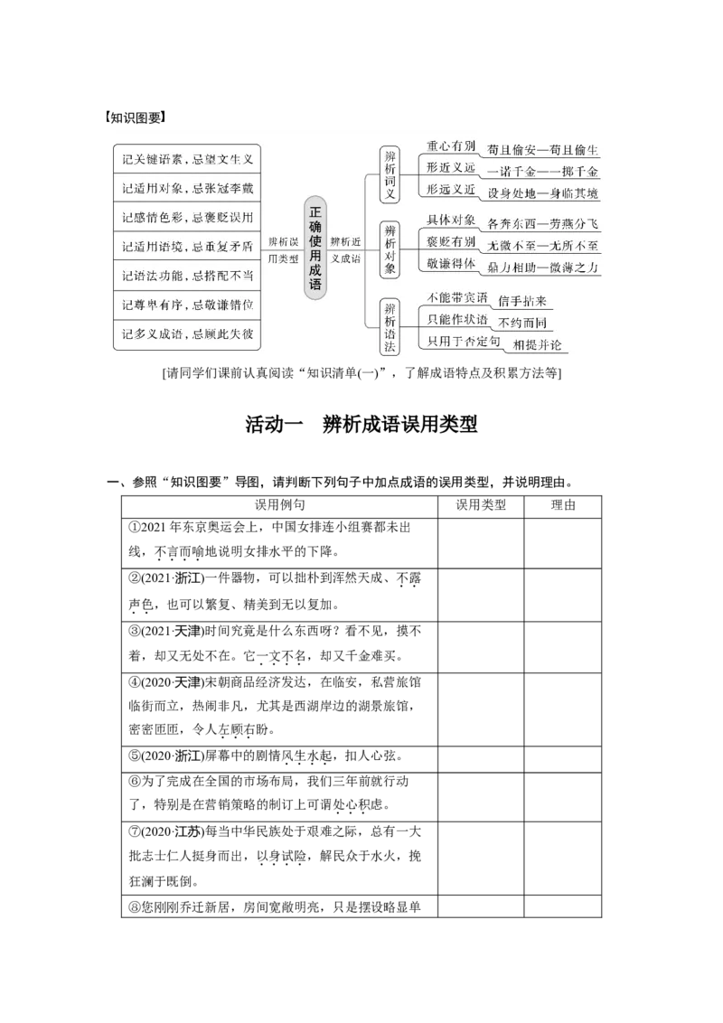 板块1语言策略与技能学案2　正确使用成语&mdash;精解词义，细察语境_01高考语文_6赠通用版（老高考）复习资料_一轮复习_2023年语文老高考一轮复习（通用版）_教师版word讲义