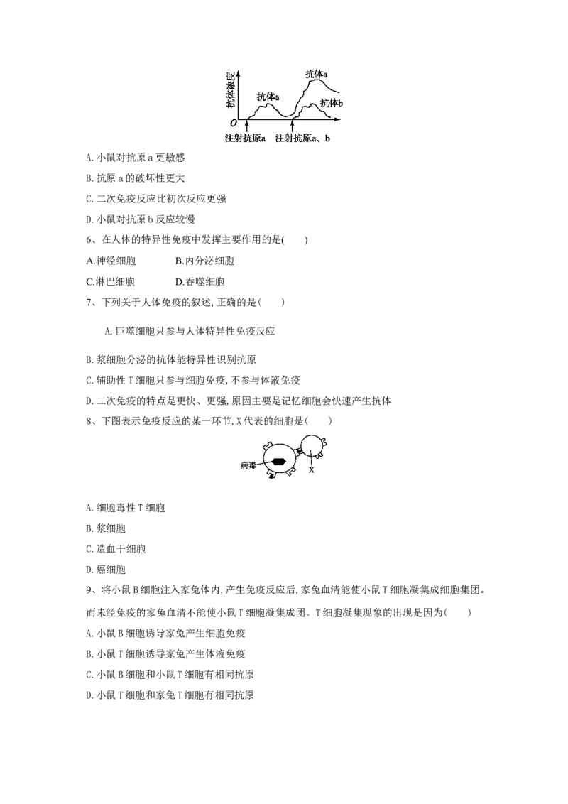 4.2特异性免疫（练习）（原卷版）_高中九科知识点归纳。_人教版高中Word电子版试卷练习试题知识点全科_高中生物试卷习题_生物选修_选修1_人教版生物选修一同步练习（033份）