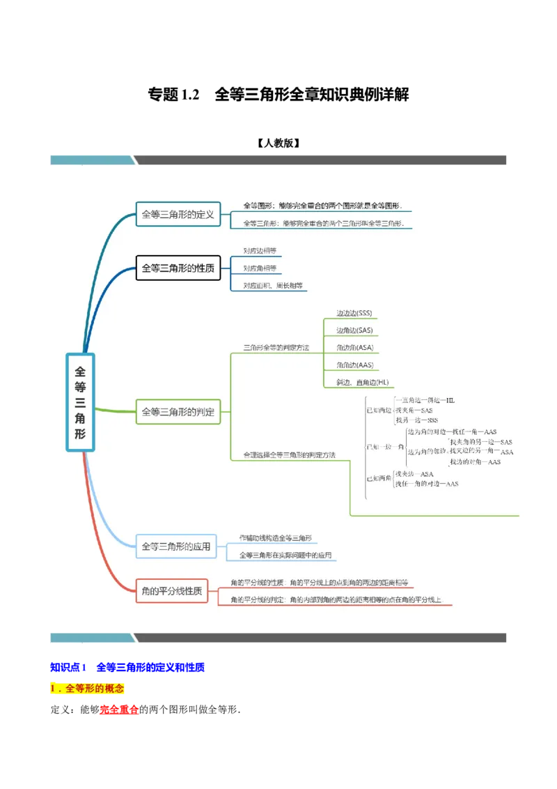 专题1.2全等三角形全章知识典例详解（必考点分类集训）（人教版）（教师版）_初中数学_八年级数学上册（人教版）_考点分类必刷题-U181