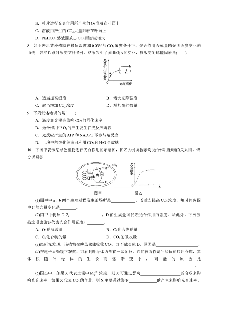 5.4.2光合作用与能量转化练习（1）（原卷版）_高中九科知识点归纳。_人教版高中Word电子版试卷练习试题知识点全科_高中生物试卷习题_生物必修_必修1_2.同步练习（第二套）24份
