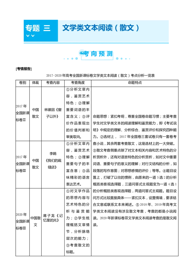 原创2021届高考二轮精品专题三文学类文本阅读（散文）教师版_01高考语文_12021年新高考资料_原创2021届高考语文二轮精品专题