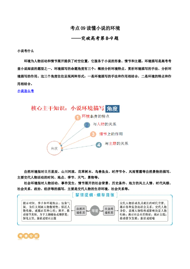 专题09读懂小说的环境（讲义）-2024年高考语文二轮复习讲练测（新教材新高考）_01高考语文_新高考复习资料_2024年新高考资料_二轮复习资料_配套讲义
