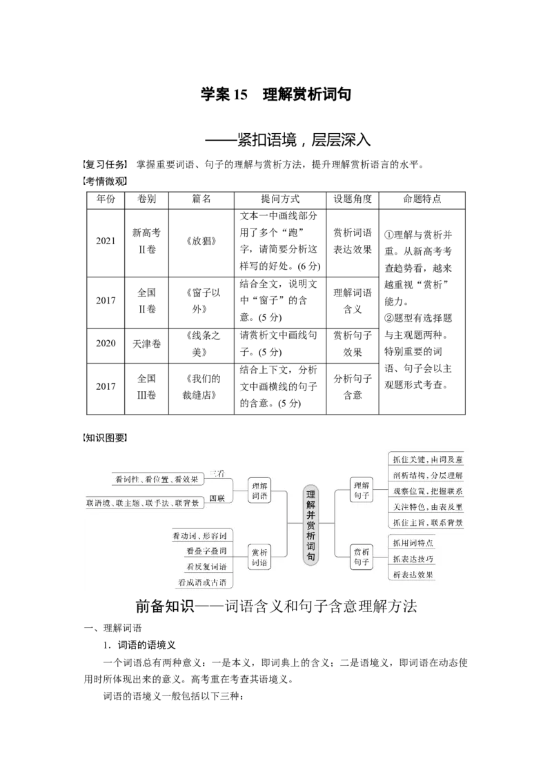 板块三学案15　理解赏析词句&mdash;&mdash;紧扣语境，层层深入_01高考语文_4.22024年新高考资料_1.2024一轮复习_2024年高考语文一轮复习讲义（部编新高考版）_学生版在此文件夹