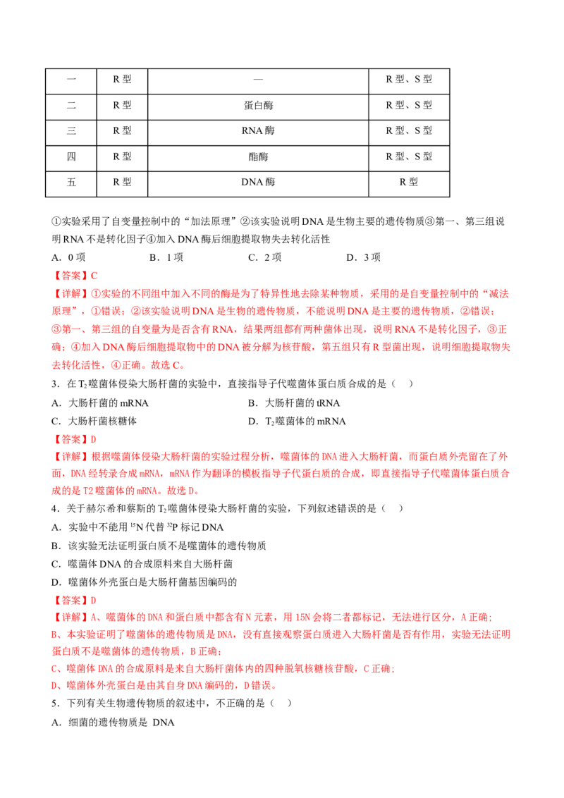 3.1DNA是主要的遗传物质（解析版）_高中九科知识点归纳。_人教版高中Word电子版试卷练习试题知识点全科_高中生物试卷习题_生物必修_必修2_人教版生物必修二同步练习（057份）