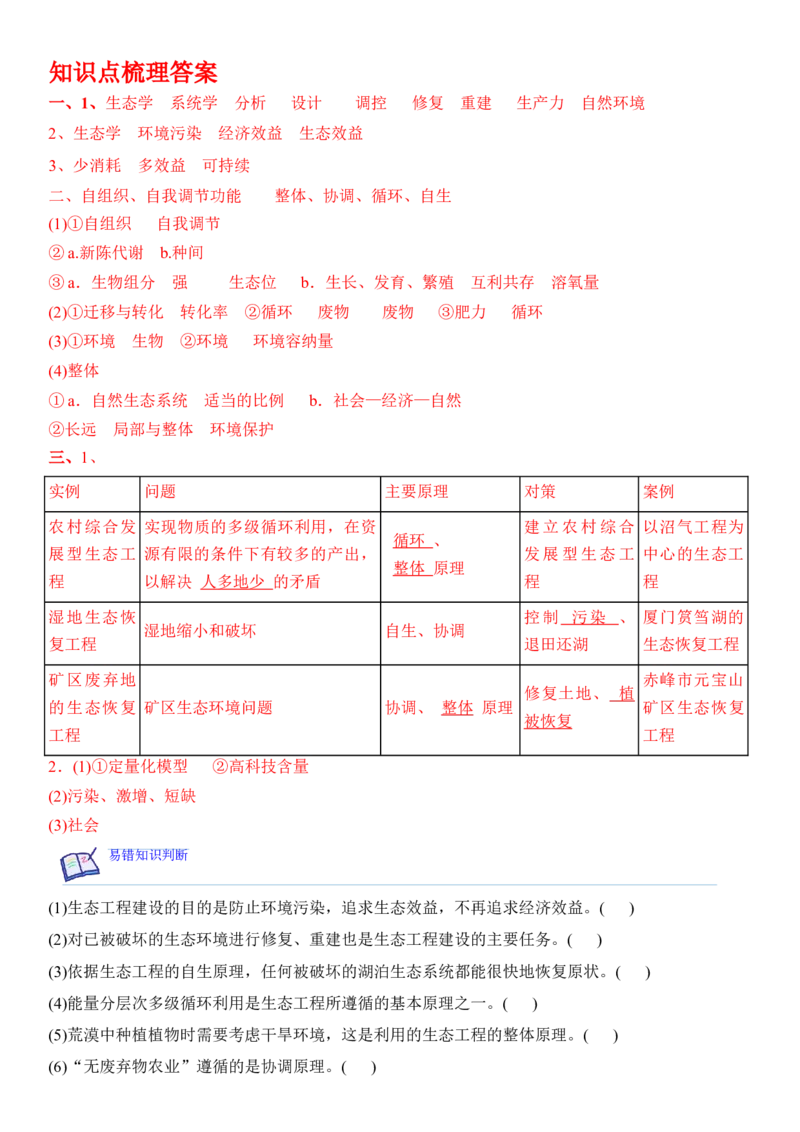 4.3生态工程（解析版）_高中九科知识点归纳。_人教版高中Word电子版试卷练习试题知识点全科_高中生物试卷习题_生物选修_选修2_人教版生物选修二同步练习（048份）