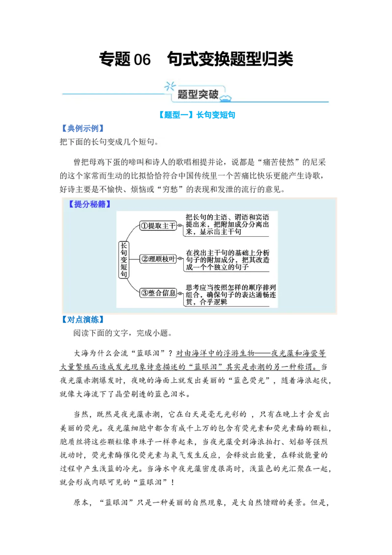 专题06句式变换题型归类-2024年高考语文二轮热点题型归纳与变式演练（新高考专用）（原卷版）_01高考语文_新高考复习资料_2024年新高考资料_二轮复习资料
