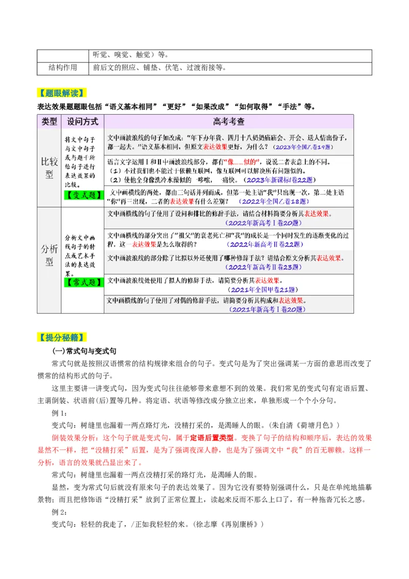专题10表达效果类语用题型分类（原卷版）_01高考语文_52025年新高考资料_二轮复习_2025年高考语文二轮热点题型归纳与变式演练（新高考通用）339798018_题型突破