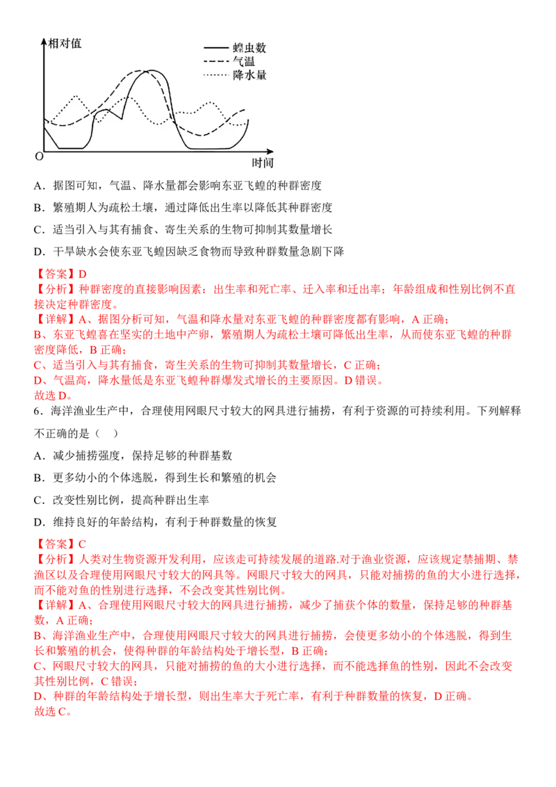 1.3影响种群数量变化的因素（解析版）_高中九科知识点归纳。_人教版高中Word电子版试卷练习试题知识点全科_高中生物试卷习题_生物选修_选修2_人教版生物选修二同步练习（048份）