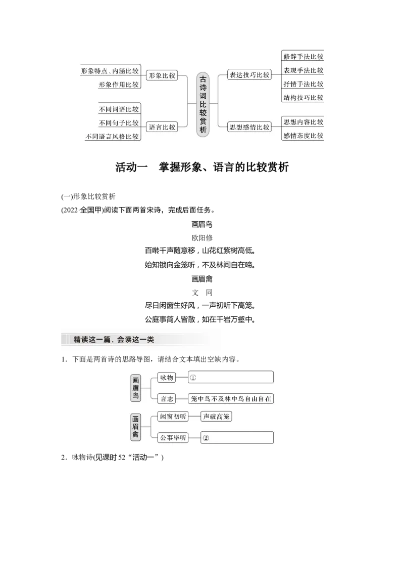 板块6课时58　比较赏析&mdash;&mdash;整体把握，求同辨异_01高考语文_4.22024年新高考资料_1.2024一轮复习_2024年高考语文一轮复习讲义（部编新高考版）_学生版在此文件夹_大一轮复习讲义
