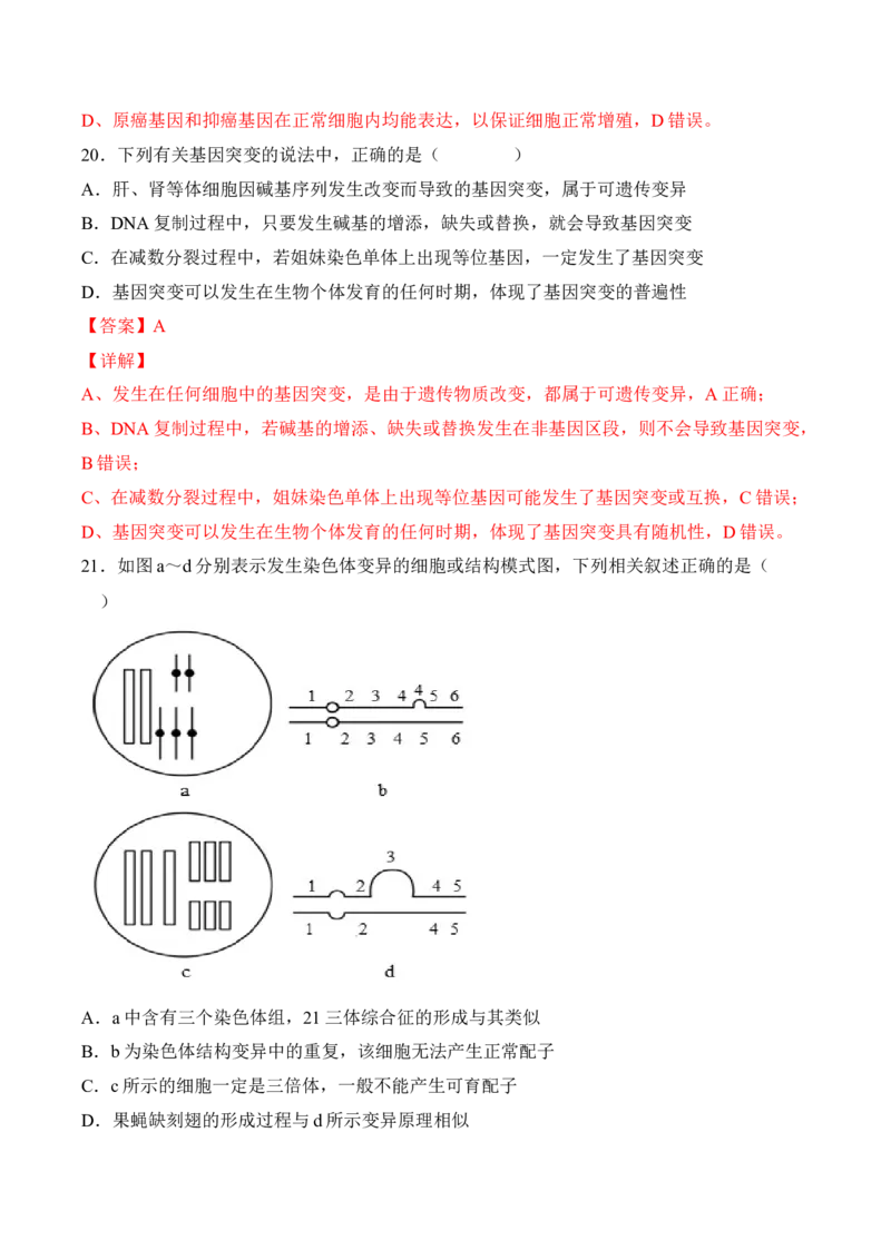 5月份检测卷01（基础练）（考试范围：第1~5章第2节）（解析版）_高中九科知识点归纳。_人教版高中Word电子版试卷练习试题知识点全科_高中生物试卷习题_生物必修_必修2_2、课后培优练