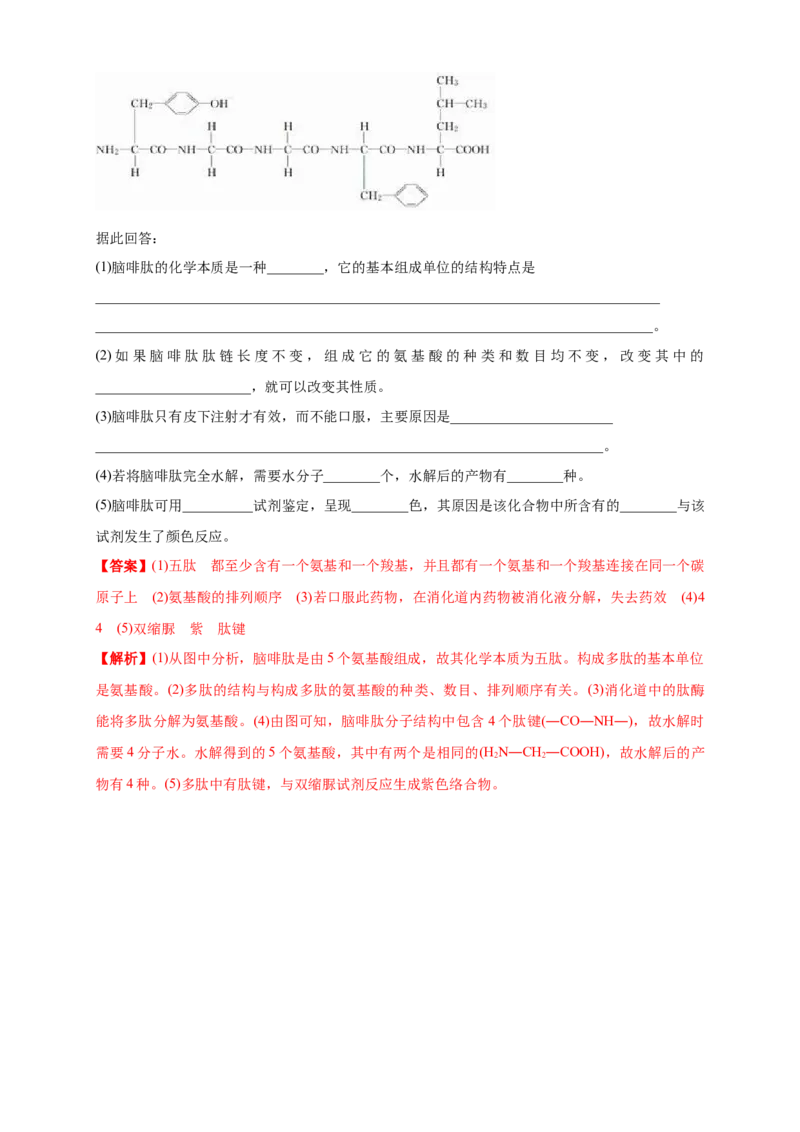 2.4.2蛋白质是生命活动的主要承担者练习（1）（解析版）_高中九科知识点归纳。_人教版高中Word电子版试卷练习试题知识点全科_高中生物试卷习题_生物必修_必修1