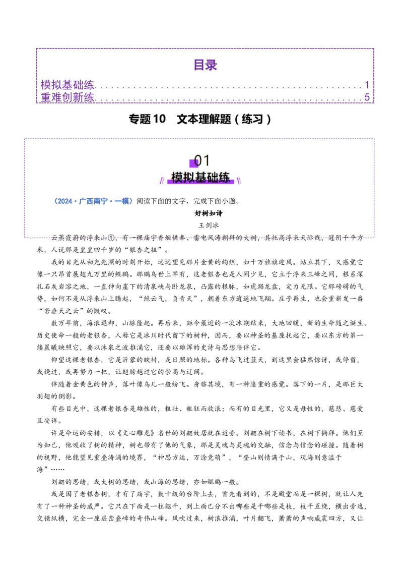 专题10文本理解题（练习）（原卷版）_01高考语文_52025年新高考资料_二轮复习_01高考语文等多个文件_上好课2025年高考语文二轮复习讲练测（新高考通用）
