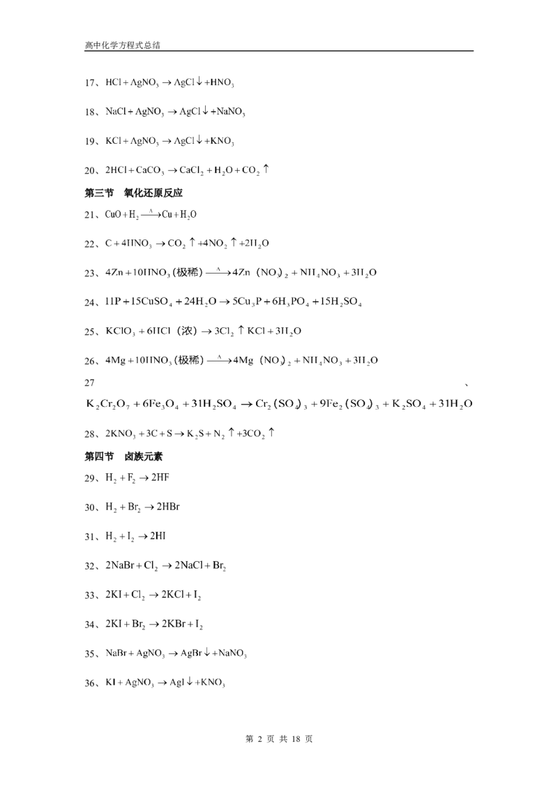 化学_高考化学方程式大全_18页_高中九科知识点归纳。_化学