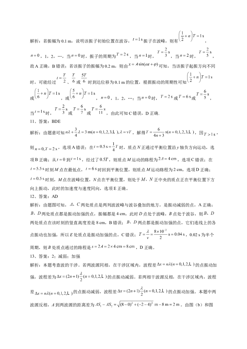 人教版（2019）选择性必修一第三章机械波单元测试卷(word版含答案)_高中九科知识点归纳。_人教版高中Word电子版试卷练习试题知识点全科_高中物理试卷习题_物理选修_选修1