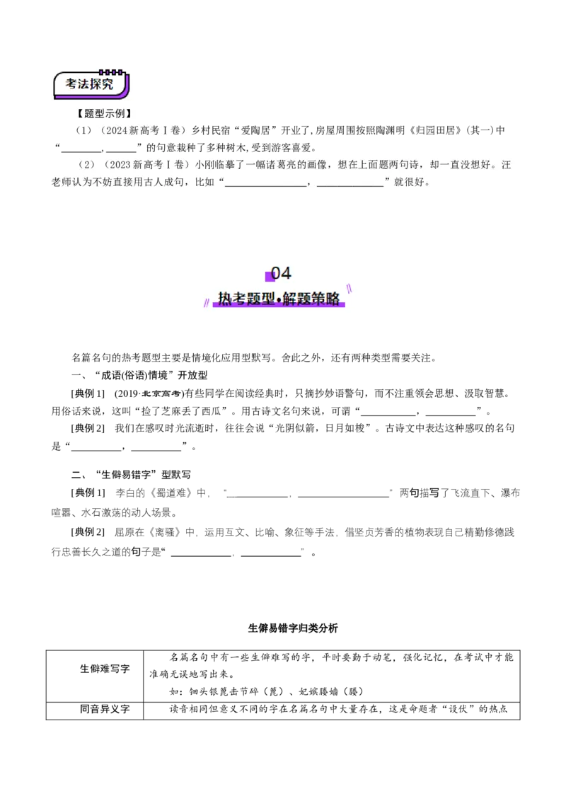 名篇名句默写（讲义）（原卷版）_01高考语文_5.22025年新高考资料_2025年高考语文一轮复习讲练测（新教材新高考）