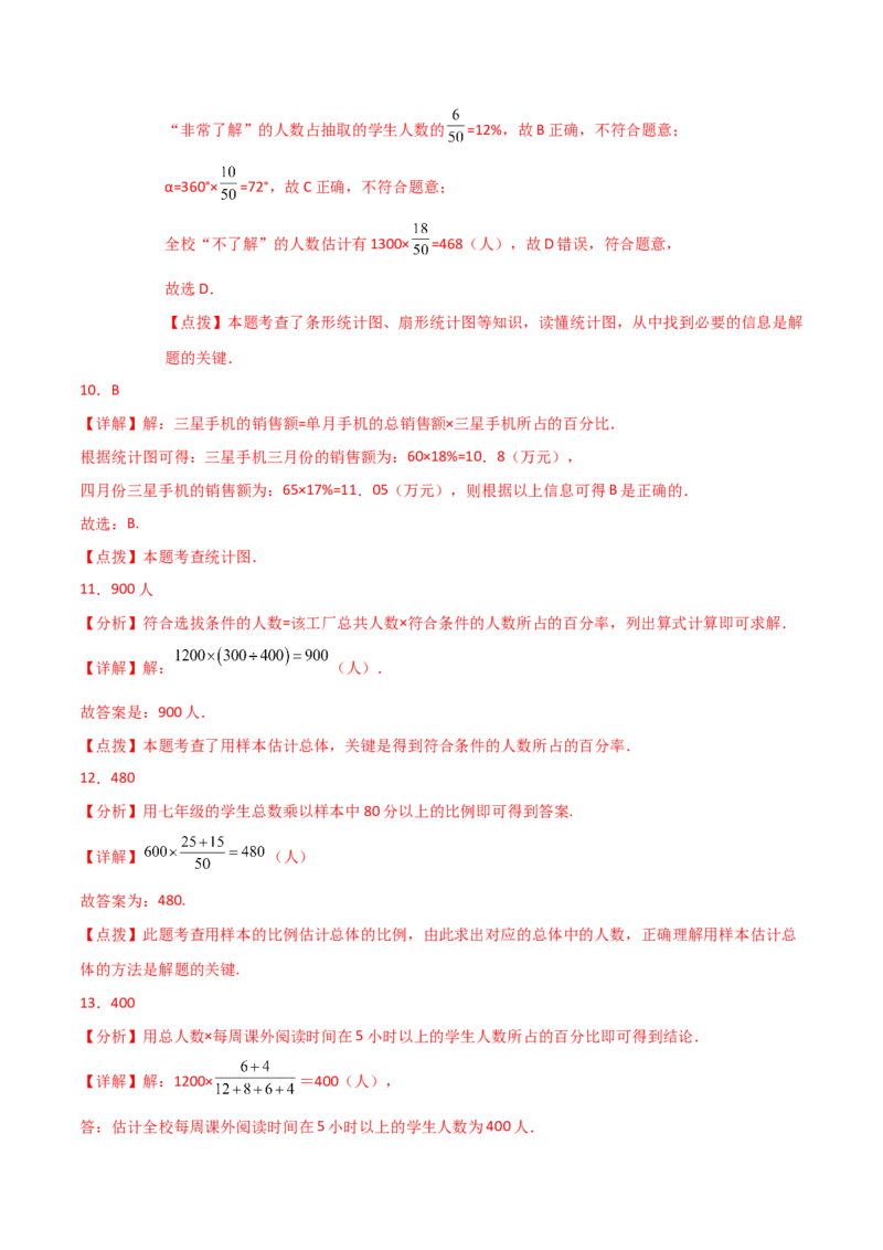 专题10.5数据的收集、整理与描述（全章直通中考）（培优练）（人教版）_初中数学_七年级数学下册（人教版）_专题突破练习-V4