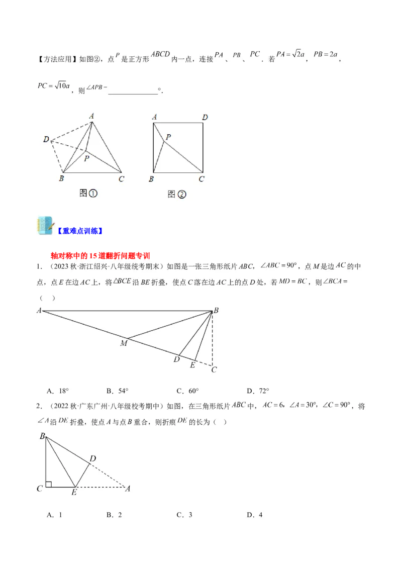专题10轴对称中的翻折、旋转问题专训（学生版）_初中数学_八年级数学上册（人教版）_重难点专题提升-V7_2024版