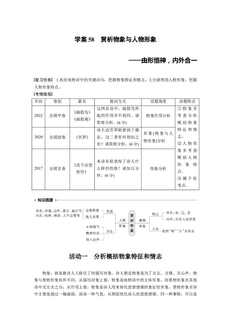 板块六　学案58　赏析物象与人物形象&mdash;&mdash;由形悟神，内外合一_01高考语文_5.22025年新高考资料_2025新高考一轮复习语文_2025语文大一轮复习讲义学生用书Word版文档_大一轮复习讲义