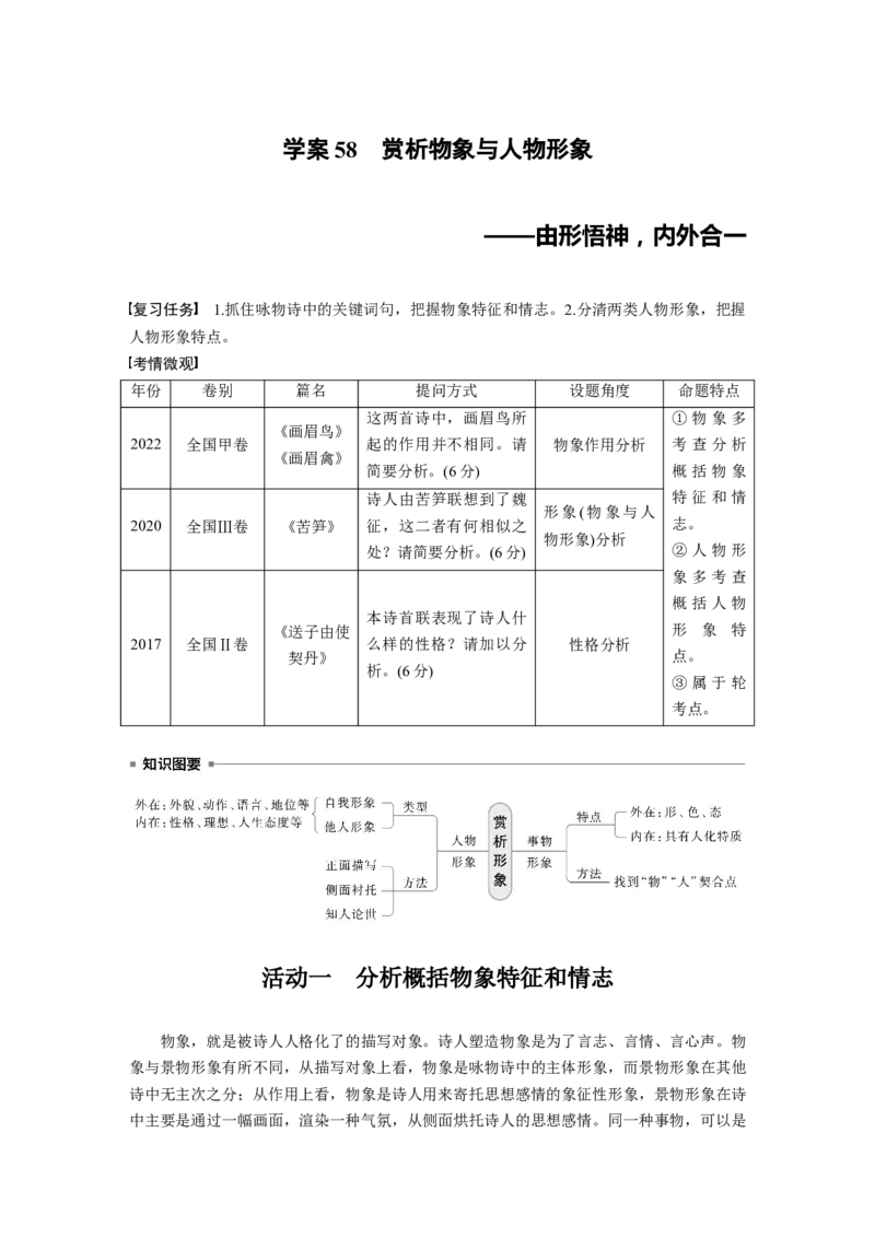 板块六　学案58　赏析物象与人物形象&mdash;&mdash;由形悟神，内外合一_01高考语文_5.22025年新高考资料_2025新高考一轮复习语文_2025语文大一轮复习讲义教师用书Word版文档