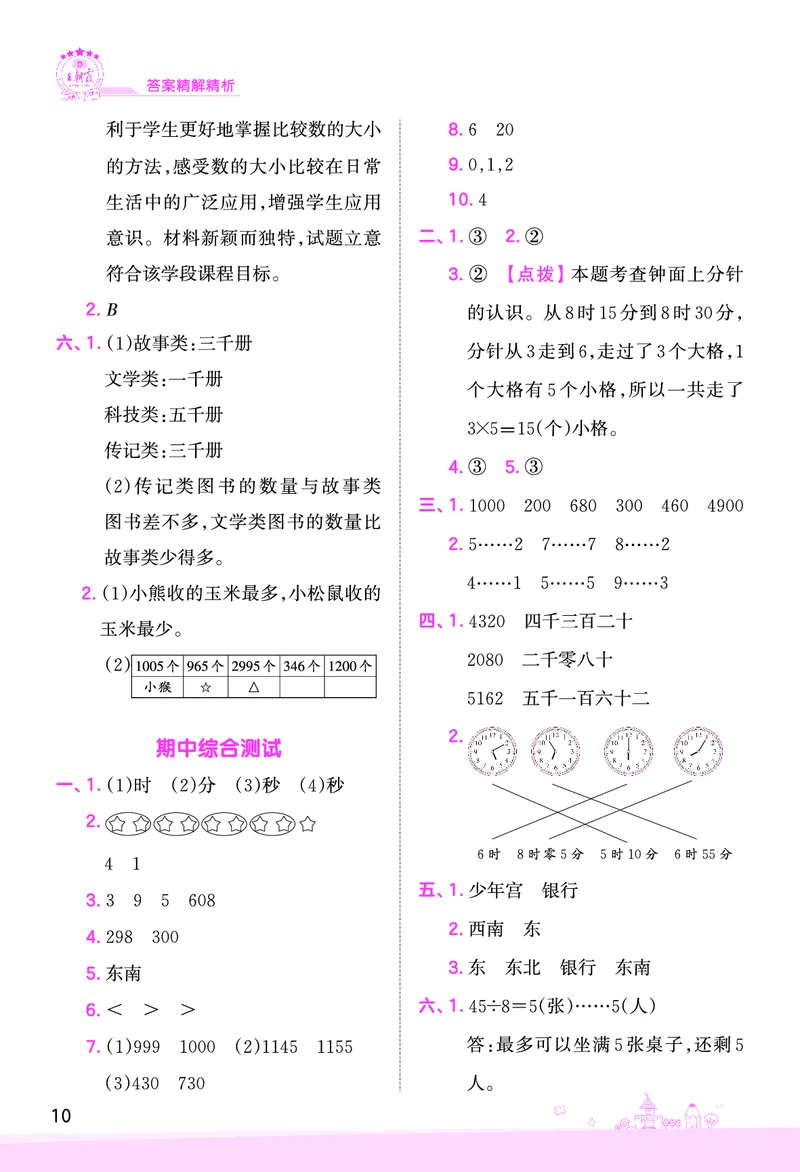 期中综合测试参考答案_二年级数学下册（苏教版）_第四套_单元测试_赠送王朝霞创维同步优化训练(苏教版)