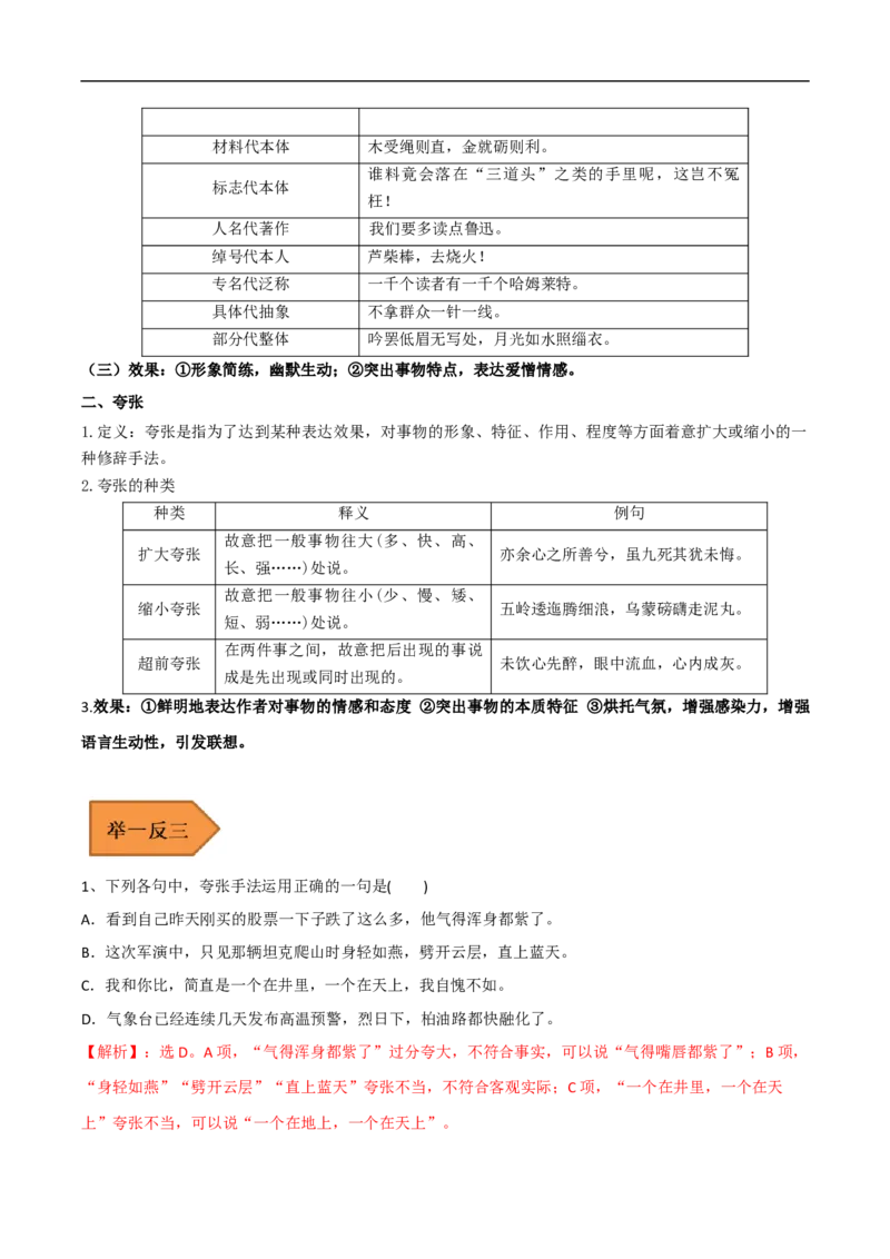 易错点18修辞手法-备战2023年高考语文考试易错题（全国通用）（解析版）_01高考语文_6赠通用版（老高考）复习资料_专项复习_备战2023年高考语文考试易错题（全国通用）