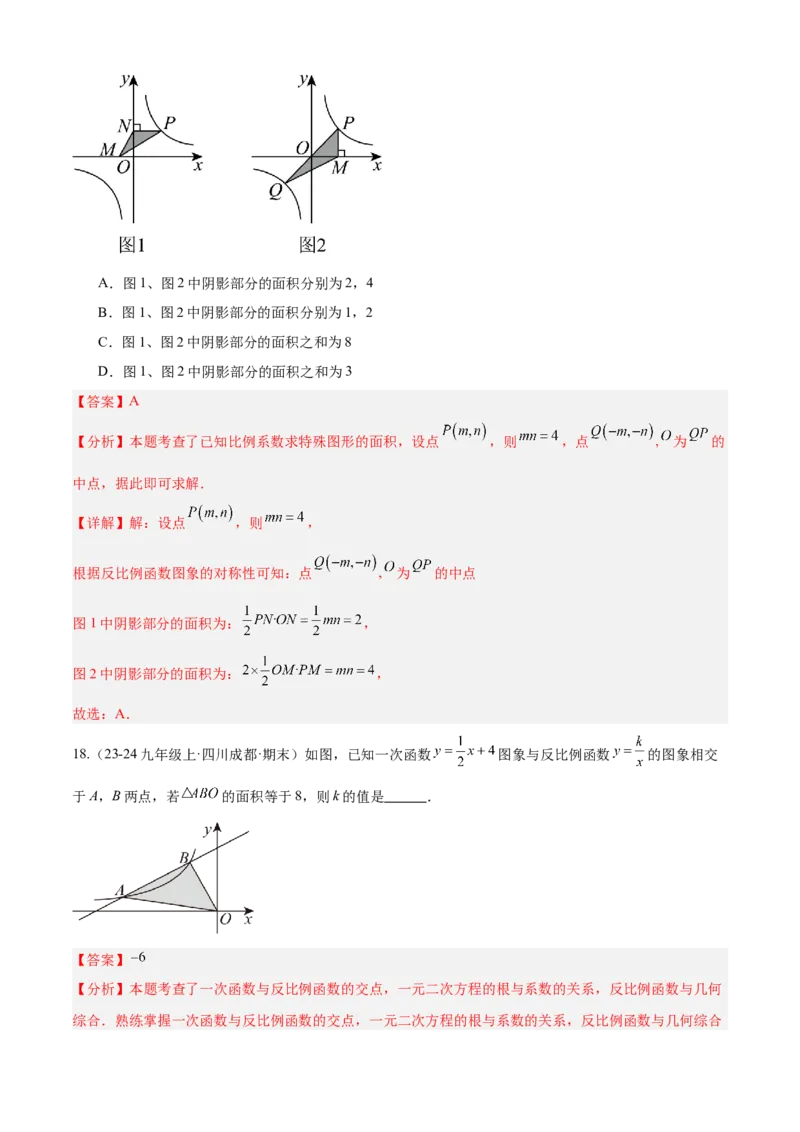 专题06反比例函数（考点清单，6个考点清单+10种题型解读）教师版_初中数学_九年级数学上册（人教版）_期末专项复习-U276_2025版