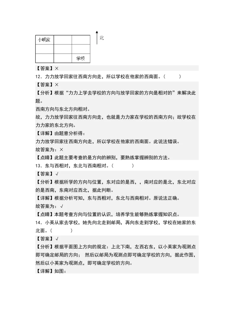 第三单元认识方向（单元测试）-二年级数学下册（解析版）（苏教版）_二年级数学下册（苏教版）_第四套_单元测试
