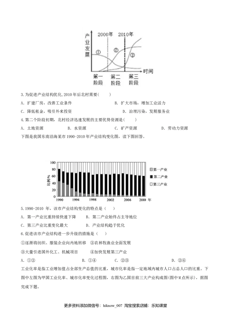 3.2地区产业结构变化（练习）（原卷版）_高中九科知识点归纳。_人教版高中Word电子版试卷练习试题知识点全科_高中地理试卷习题_地理选修_选修2_人教版地理选修二同步练习（032份）