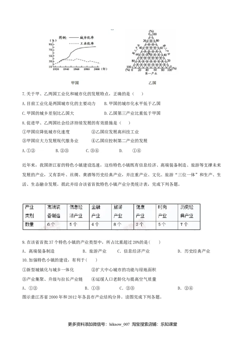 3.2地区产业结构变化（练习）（原卷版）_高中九科知识点归纳。_人教版高中Word电子版试卷练习试题知识点全科_高中地理试卷习题_地理选修_选修2_人教版地理选修二同步练习（032份）