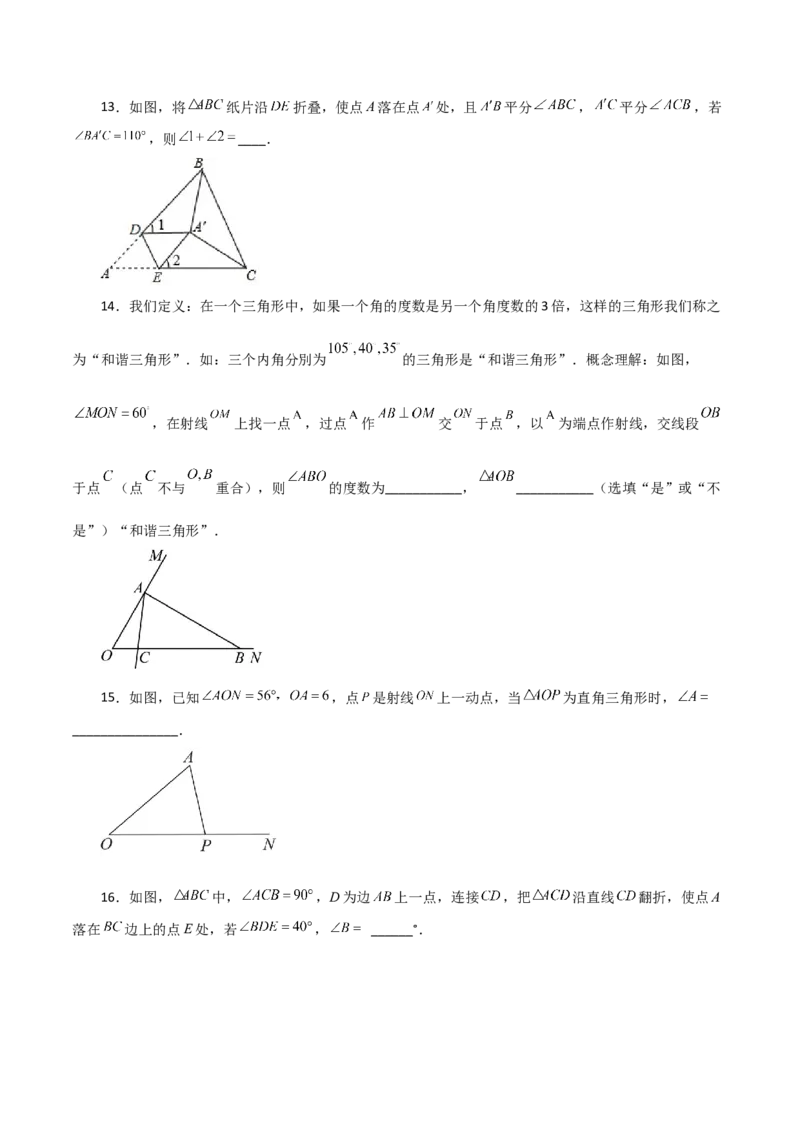 专题11.10与三角形有关的角（分层练习）（基础练习）-（人教版）_初中数学_八年级数学上册（人教版）_专题突破练习-V4_2024版
