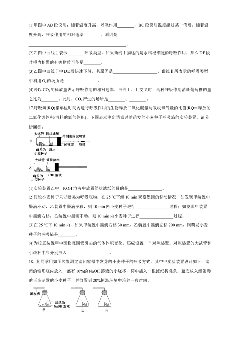5.3细胞呼吸的原理和应用练习（1）（原卷版）_高中九科知识点归纳。_人教版高中Word电子版试卷练习试题知识点全科_高中生物试卷习题_生物必修_必修1_2.同步练习（第二套）24份