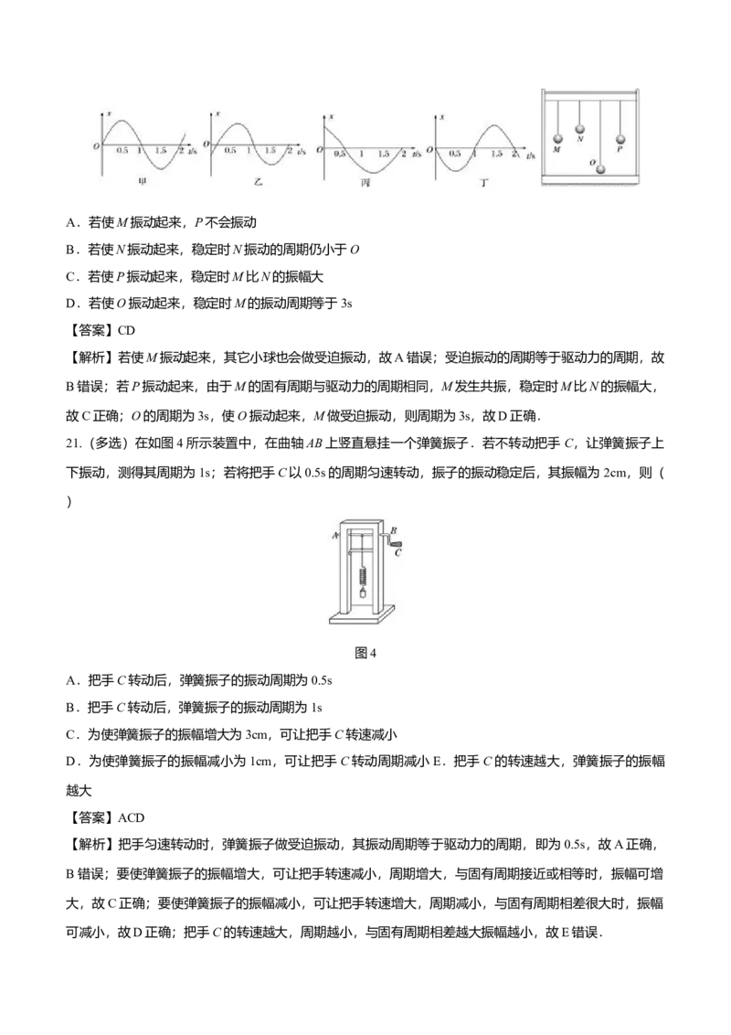 2.6受迫振动共振-2022-2023学年高二物理课后练（人教版2019）（解析版）_高中九科知识点归纳。_人教版高中Word电子版试卷练习试题知识点全科_高中物理试卷习题_物理选修_选修1