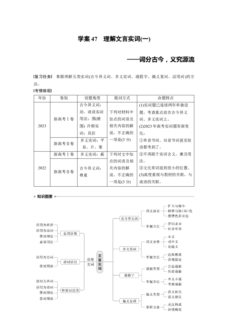 板块五　学案47　理解文言实词(一)&mdash;&mdash;词分古今，义究源流_01高考语文_5.22025年新高考资料_2025新高考一轮复习语文_2025语文大一轮复习讲义学生用书Word版文档_大一轮复习讲义