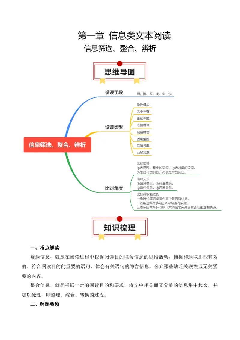 专题02：信息类文本信息筛选、整合、辨析-上好课2025年高考语文一轮复习知识清单（原卷版）_01高考语文_5.22025年新高考资料_2025年高考语文一轮复习知识清单