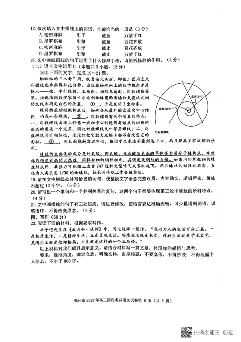 江西省赣州市2023届高三年级（一模）丨语文公众号：一枚试卷君_01高考语文_32023年新高考资料_3模拟题_老高考_2023届江西省赣州市高三一模语文