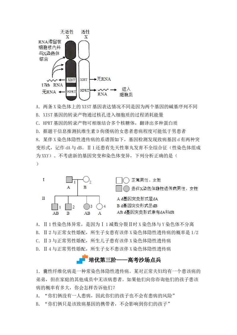5.3人类遗传病（原卷版）_高中九科知识点归纳。_人教版高中Word电子版试卷练习试题知识点全科_高中生物试卷习题_生物必修_必修2_人教版生物必修二同步练习（057份）_2、课后培优练