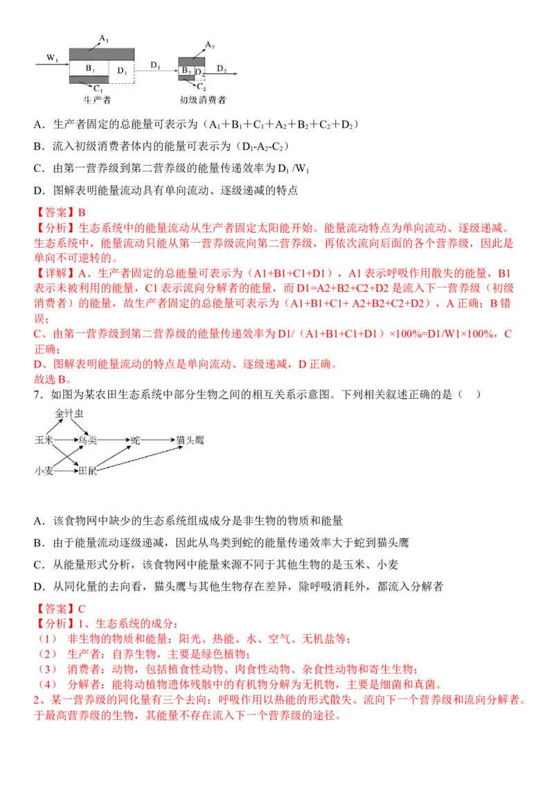 3.2生态系统的能量流动（解析版）_高中九科知识点归纳。_人教版高中Word电子版试卷练习试题知识点全科_高中生物试卷习题_生物选修_选修2_人教版生物选修二同步练习（048份）