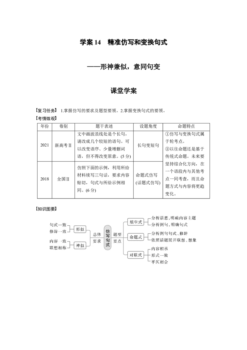 板块1语言策略与技能学案14　精准仿写和变换句式&mdash;形神兼似，意同句变_01高考语文_6赠通用版（老高考）复习资料_一轮复习_2023年语文老高考一轮复习（通用版）_教师版word讲义