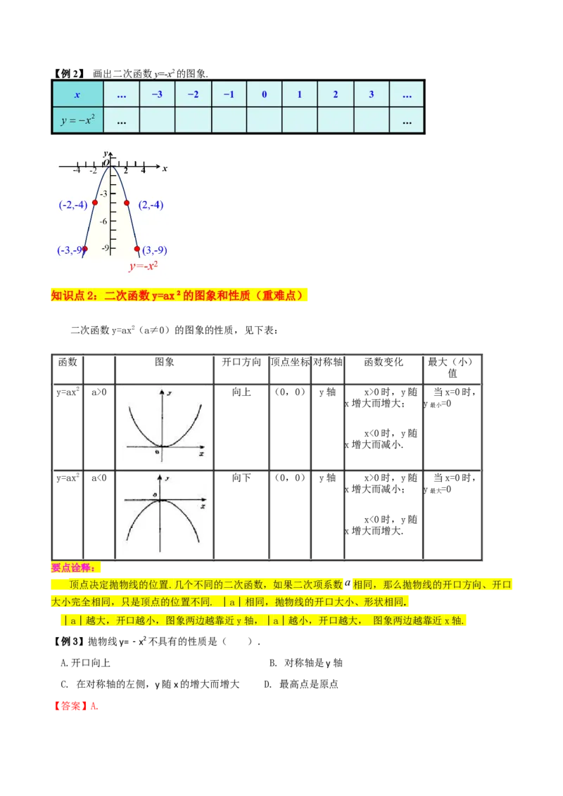专题08二次函数y=ax&sup2;的图象和性质（2个知识点11种题型1个易错考点2个中考考法）（教师版）_初中数学_九年级数学上册（人教版）_常见题型通关讲解练-V3_2024版