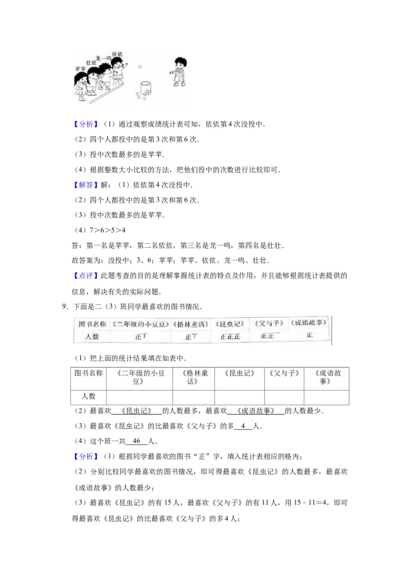 第八单元数据的收集和整理（一）（教师版）-二年级数学下册单元复习讲义（苏教版）_二年级数学下册（苏教版）_第四套_知识总结