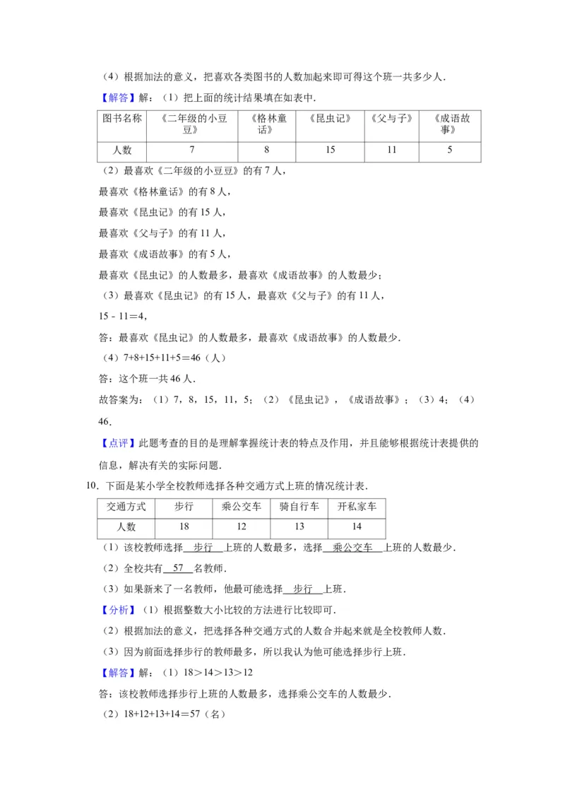 第八单元数据的收集和整理（一）（教师版）-二年级数学下册单元复习讲义（苏教版）_二年级数学下册（苏教版）_第四套_知识总结