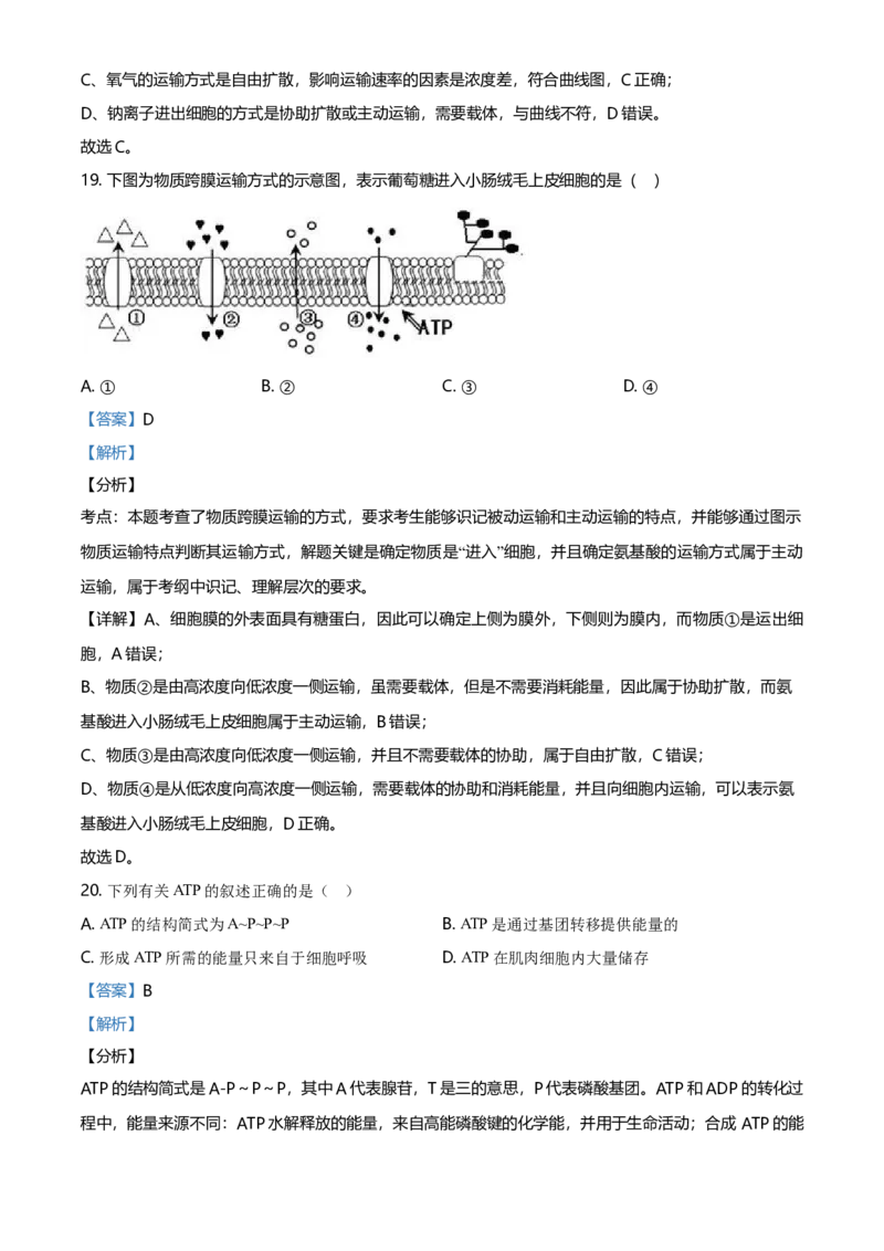 精品解析：江苏省南京市高一上学期期末学情调研生物试题（解析版）_高中九科知识点归纳。_人教版高中Word电子版试卷练习试题知识点全科_高中生物试卷习题_生物必修_必修1_2.各地真题