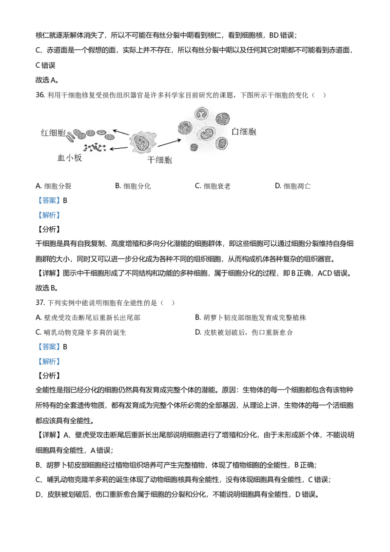 精品解析：江苏省南京市高一上学期期末学情调研生物试题（解析版）_高中九科知识点归纳。_人教版高中Word电子版试卷练习试题知识点全科_高中生物试卷习题_生物必修_必修1_2.各地真题