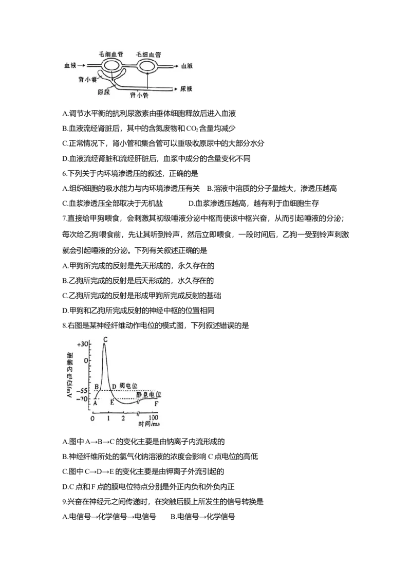 高二上学期9月联考+生物+Word版含答案_高中九科知识点归纳。_人教版高中Word电子版试卷练习试题知识点全科_高中生物试卷习题_生物选修_选修1_人教版生物选修一月考测试（007份）