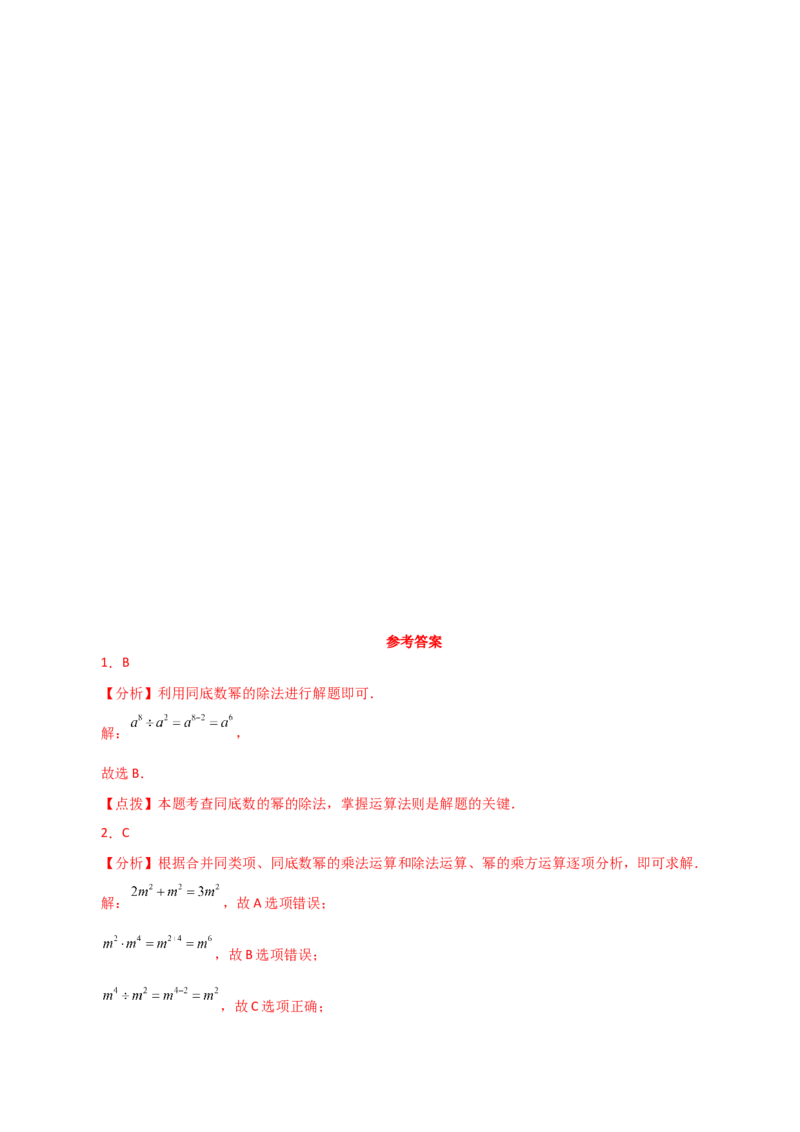 专题14.12整式的除法（直通中考）-（人教版）_初中数学_八年级数学上册（人教版）_专题突破练习-V4_2024版