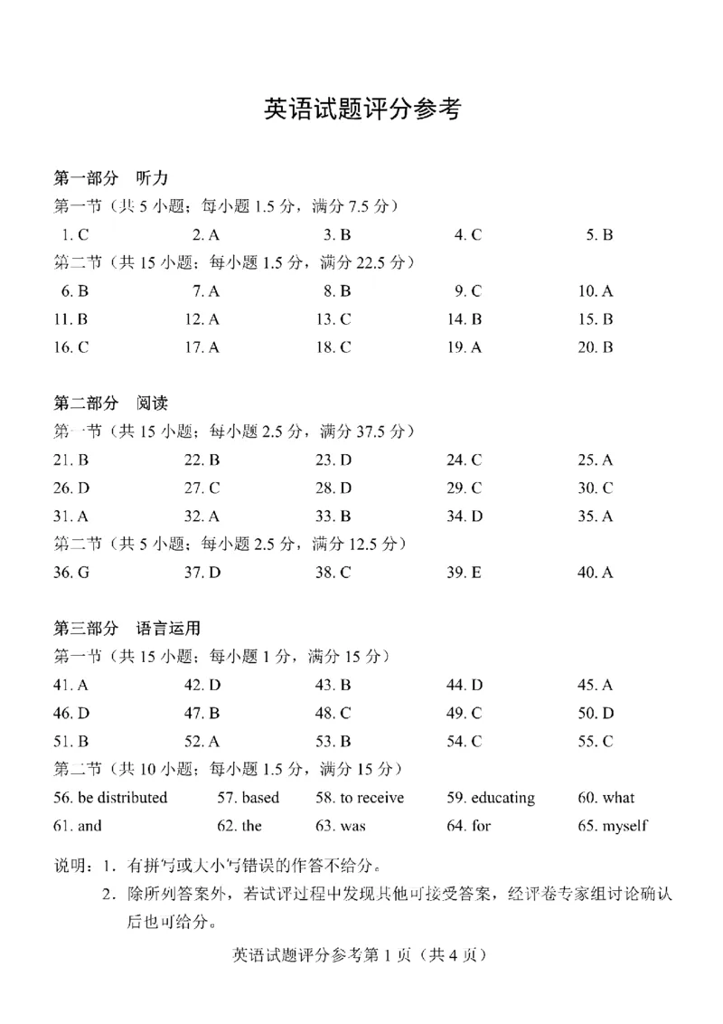 英语答案公众号：一枚试卷君_01高考语文_32023年新高考资料_3模拟题_老高考_四省联考试题+答案+答题卡（2月23-24日）_四省联考试题+答案（2月23-24日）_答案
