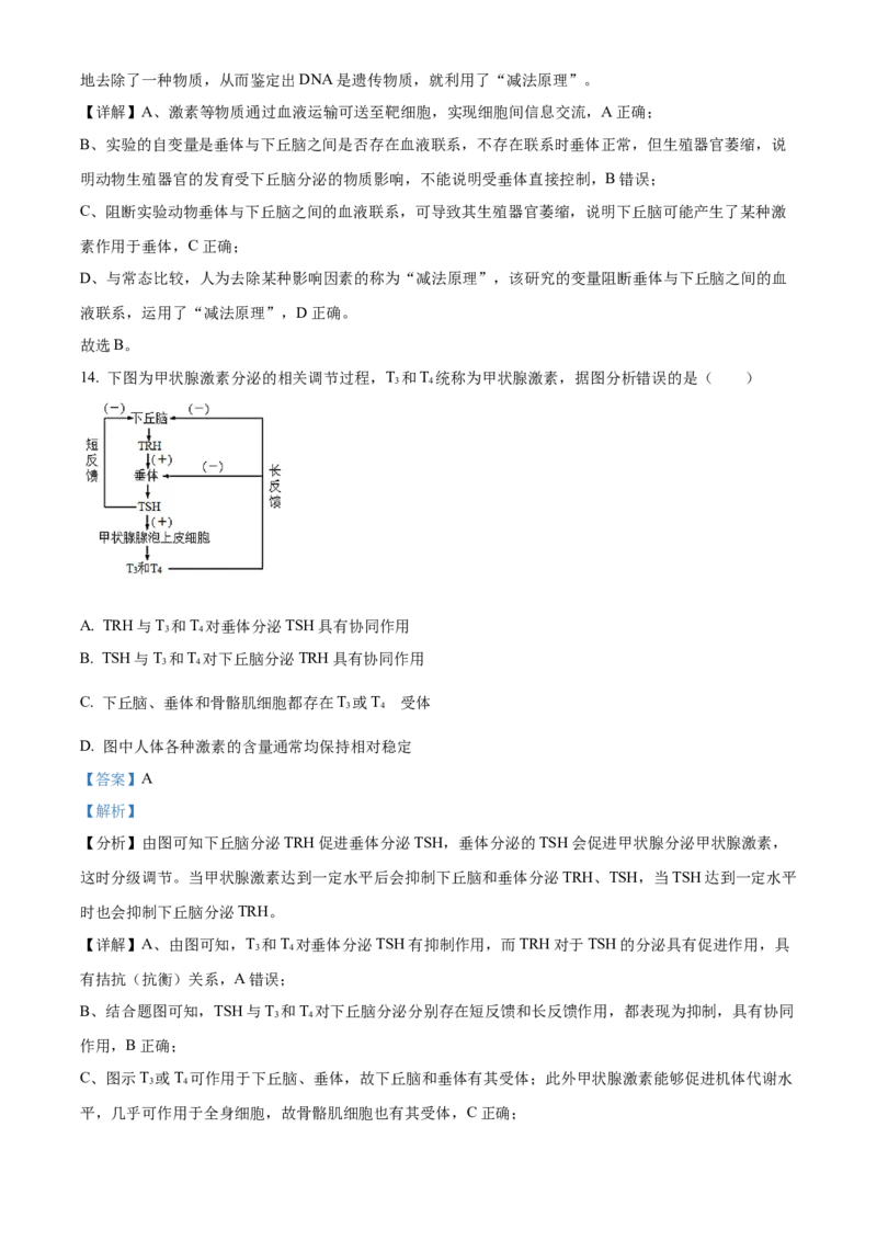 高二上学期期末教学质量监测生物试题（解析版）_高中九科知识点归纳。_人教版高中Word电子版试卷练习试题知识点全科_高中生物试卷习题_生物选修_选修1
